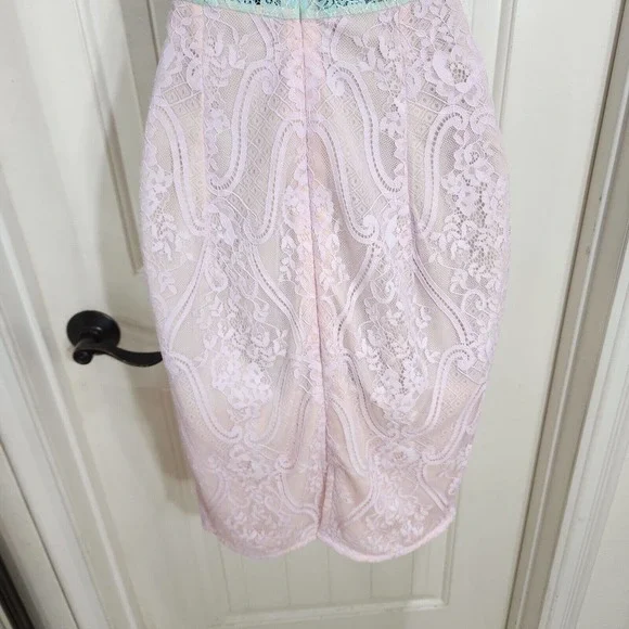 House of CB Womens Dress Alvaro Pink Purple Pastel Floral Lace Halter Bodycon S - Picture 8 of 10